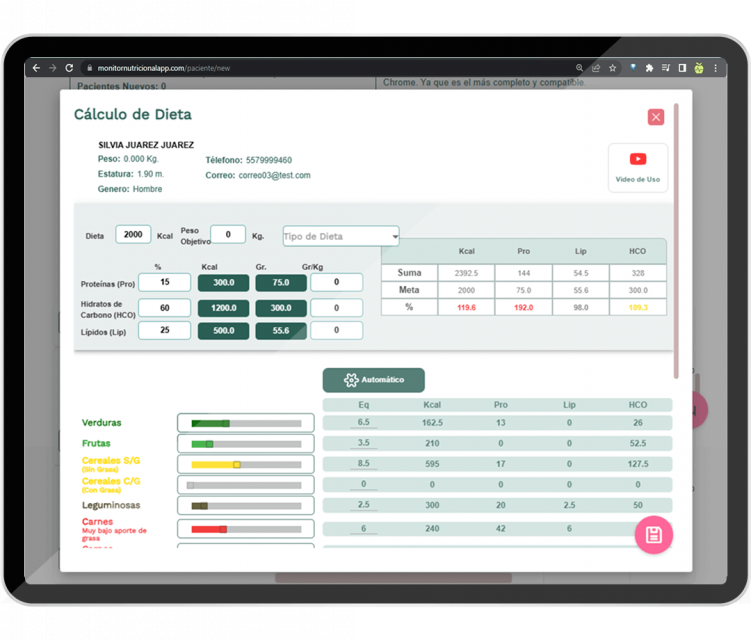 software funcion calcular dieta